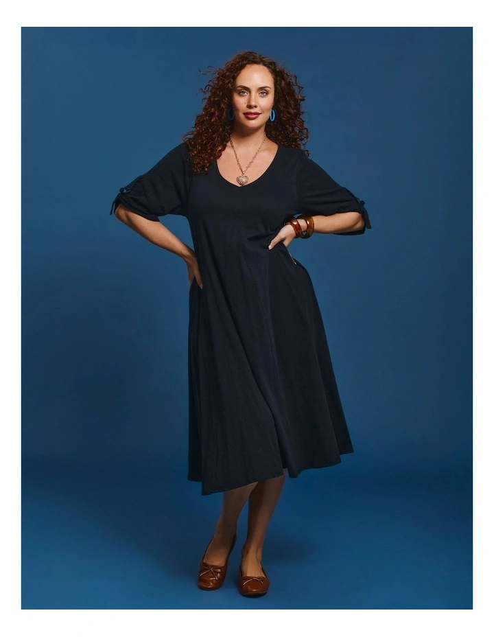 Cotton 3/4 Sleeve Swing Dress Navy image 4