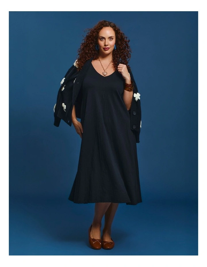 Cotton 3/4 Sleeve Swing Dress Navy image 5