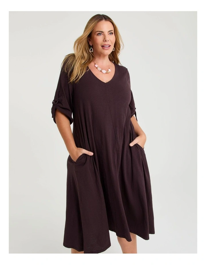 Cotton 3/4 Sleeve Swing Dress Tawny Port image 1