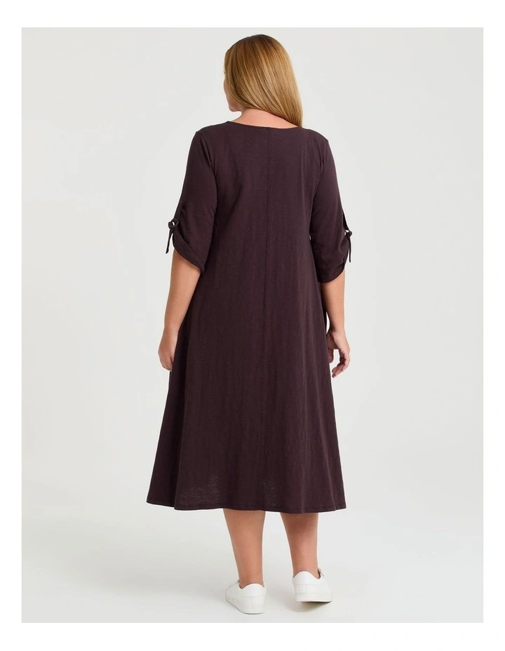 Cotton 3/4 Sleeve Swing Dress Tawny Port image 2