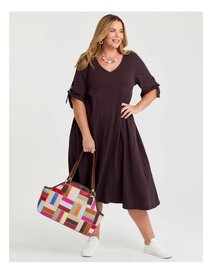 Cotton 3/4 Sleeve Swing Dress Tawny Port image 3
