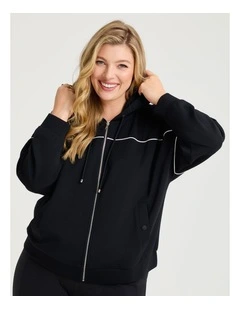 Luxe Touch Trim Detail Hoodie in Black