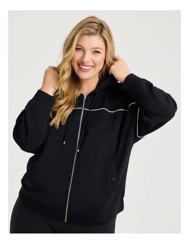 Luxe Touch Trim Detail Hoodie in Black image 1