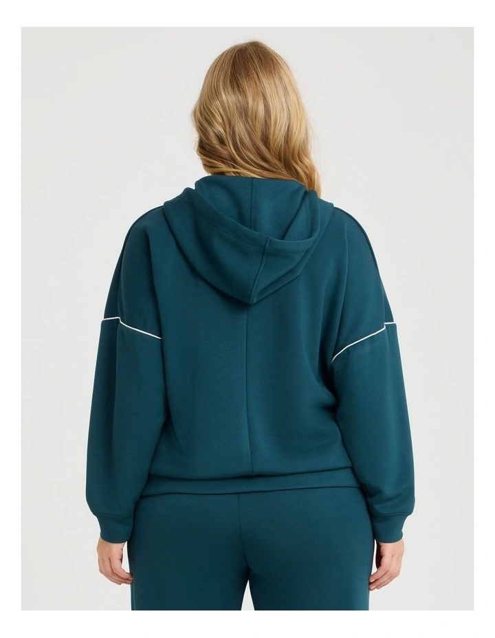 Luxe Touch Trim Detail Hoodie in Teal image 2