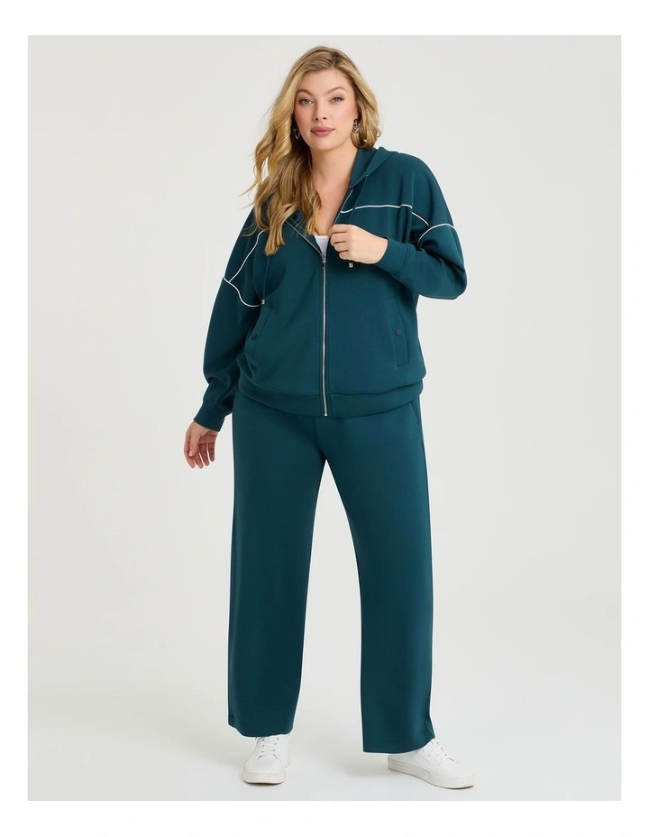 Luxe Touch Trim Detail Hoodie in Teal image 3