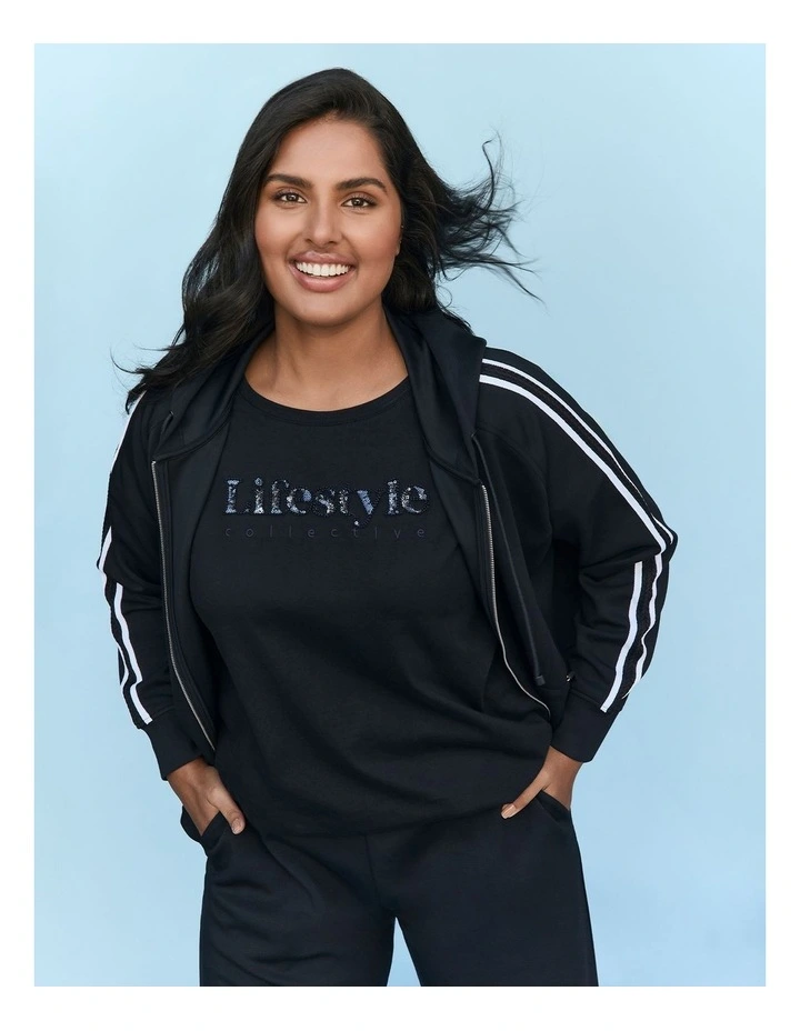 Luxe Touch Zip Through Hoodie in Navy image 4