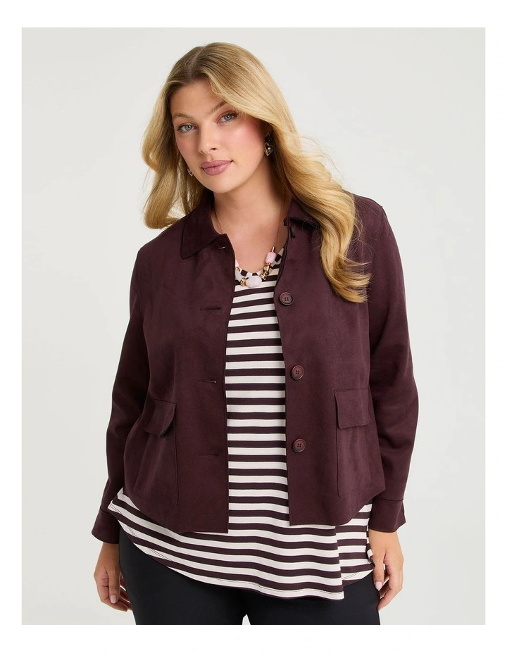 Faux Suede Crop Jacket in Sangria image 1