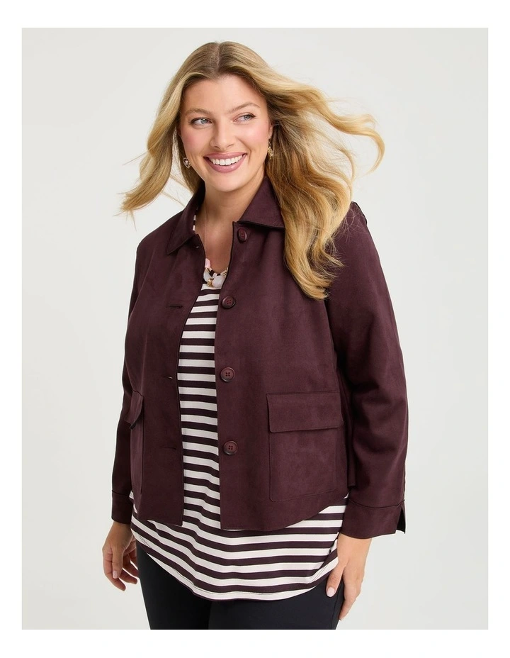 Faux Suede Crop Jacket in Sangria image 3