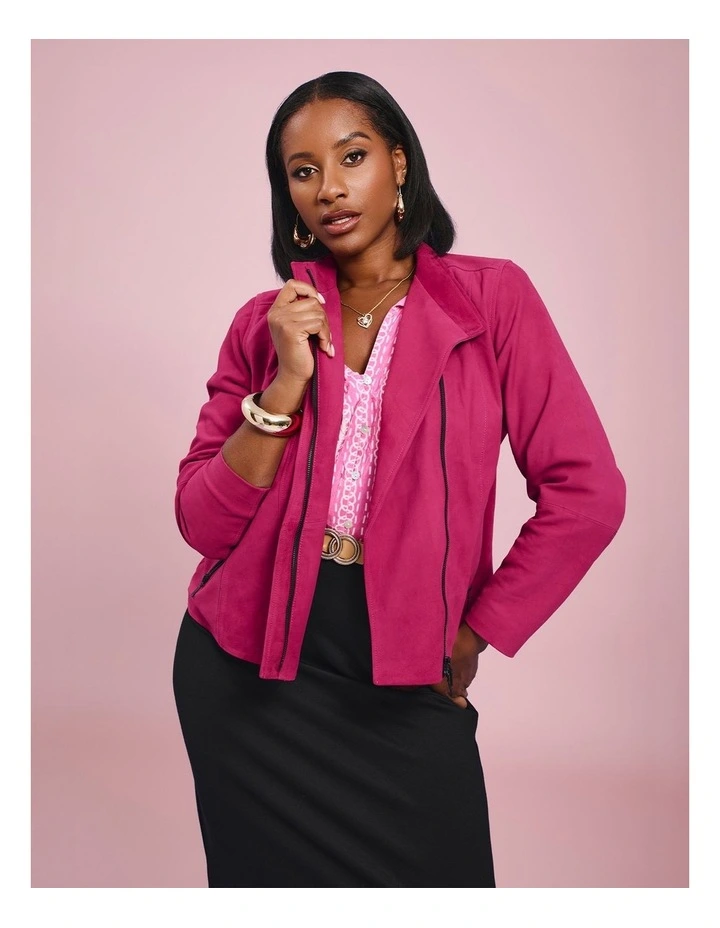 Suede Leather Sofia Jacket Bright Rose image 4