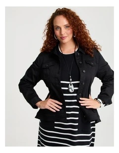 Coloured Curved Hem Denim Jacket Black