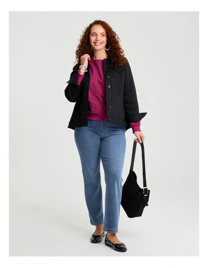 Coloured Curved Hem Denim Jacket Black image 4