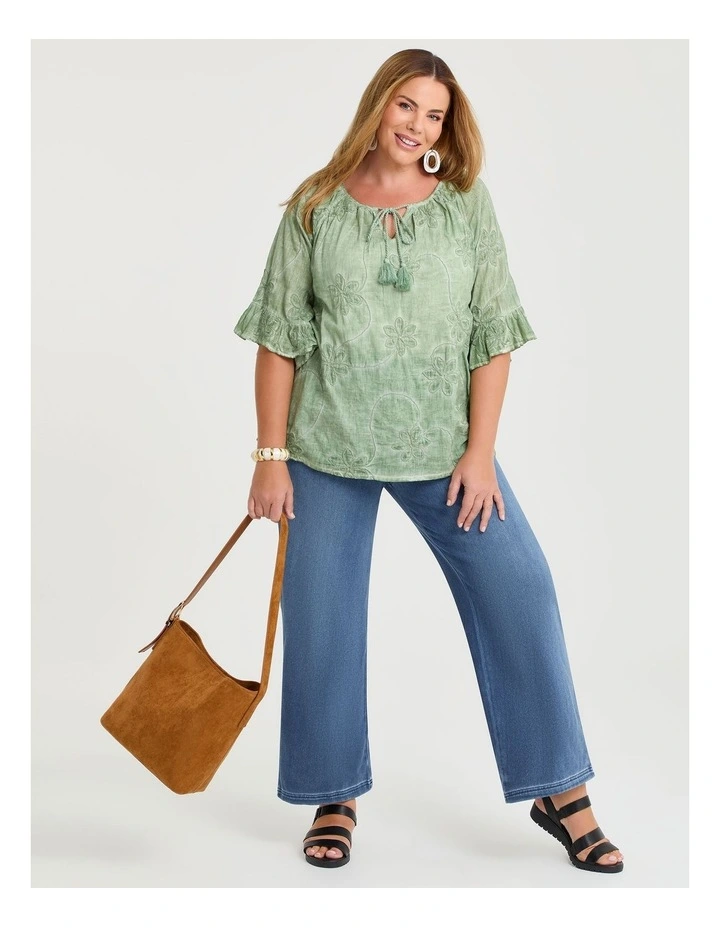 The Travel Wide Leg Jeans in Mid Blue image 3