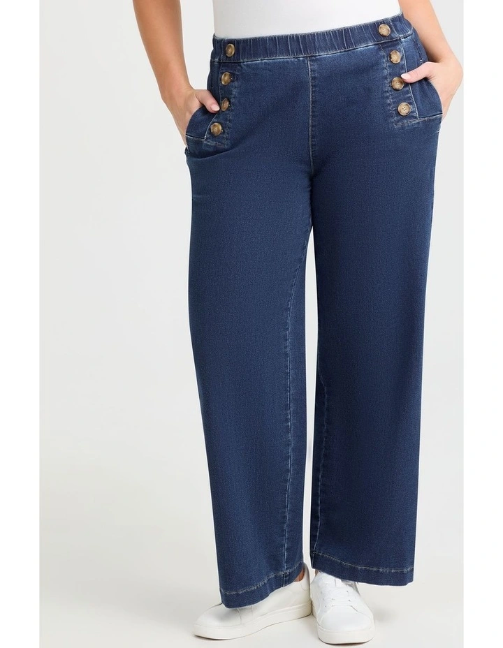 Cotton Mix Button Wide Leg Jeans in Mid Ink image 1