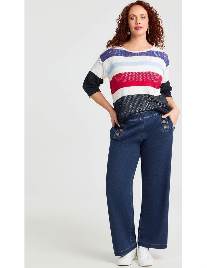 Cotton Mix Button Wide Leg Jeans in Mid Ink image 3
