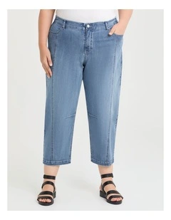 Cotton Denim Barrel Leg Jean in Eden Blue