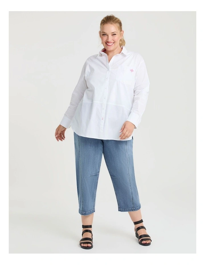 Cotton Denim Barrel Leg Jean in Eden Blue image 3