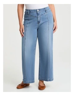 Cotton Seam Front Wide Leg Jean Vintage Blue