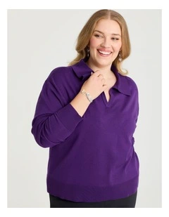 Polo Collar Natural Jumper in Vivid Purple