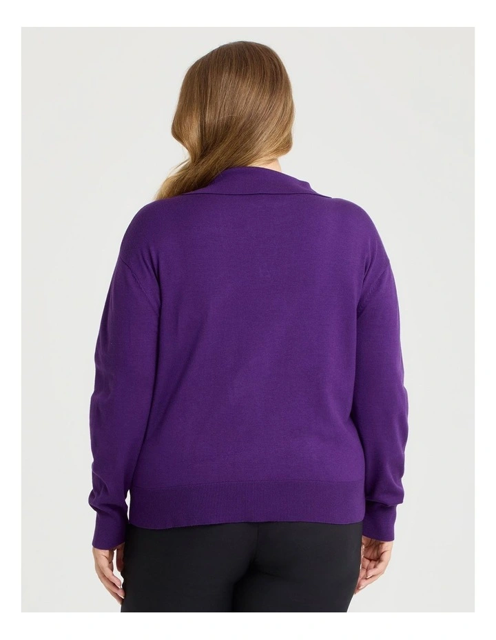 Polo Collar Natural Jumper in Vivid Purple image 2