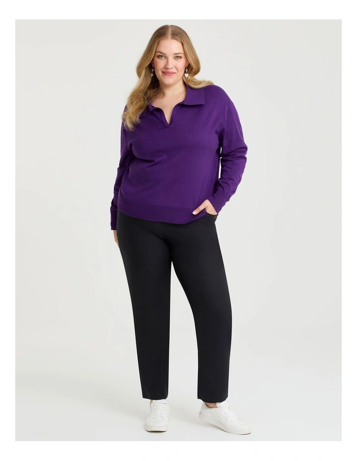 Polo Collar Natural Jumper in Vivid Purple image 3