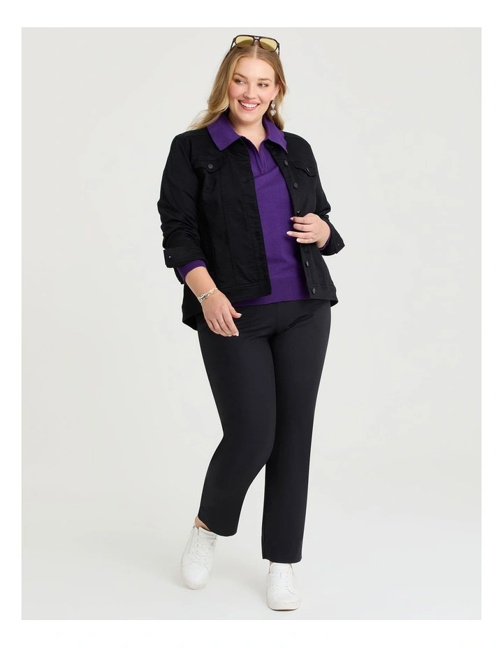 Polo Collar Natural Jumper in Vivid Purple image 4