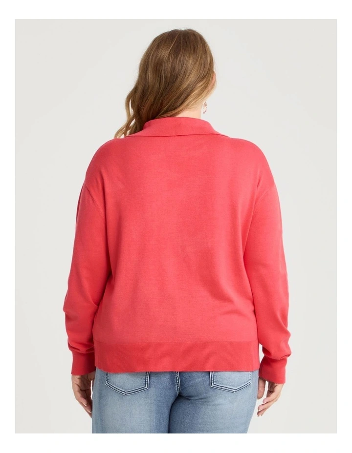 Polo Collar Natural Jumper in Coral image 2