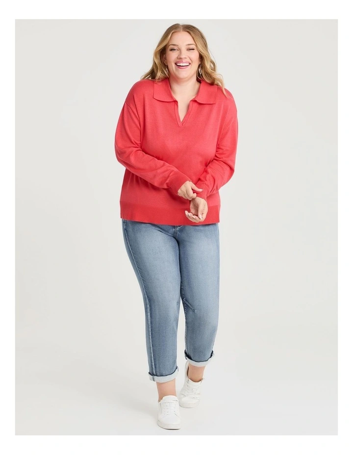 Polo Collar Natural Jumper in Coral image 3