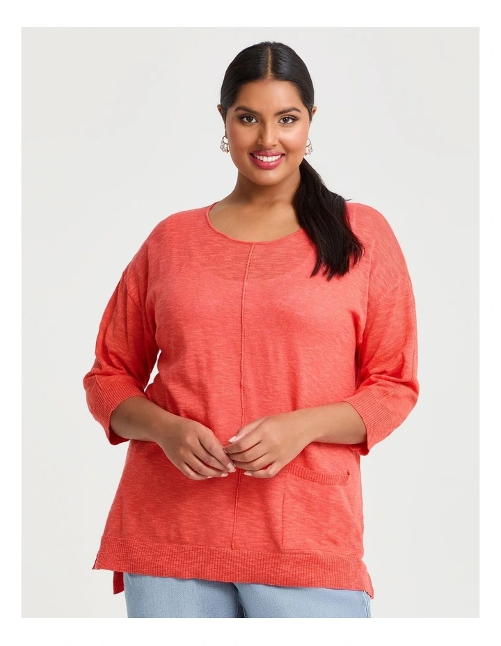 Cotton Light Weight Jumper in Spiced Coral image 1