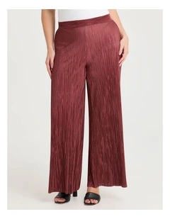 Satin Plisse Wide Leg Pant in Copper Rose