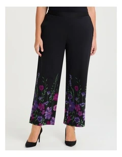 Enid Floral Ponte Pant in Black