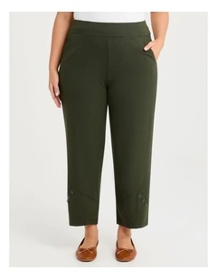 Button Detail Bamboo Ponte Pant in Olive