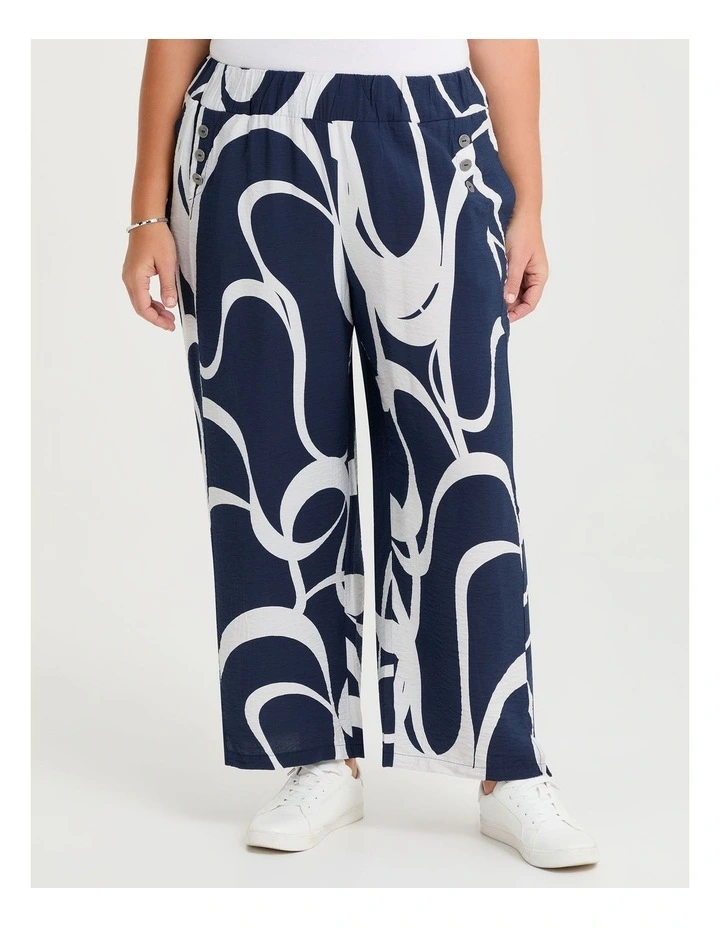 Sailor Button Print Natural Pant in Dark Indigo/White image 1