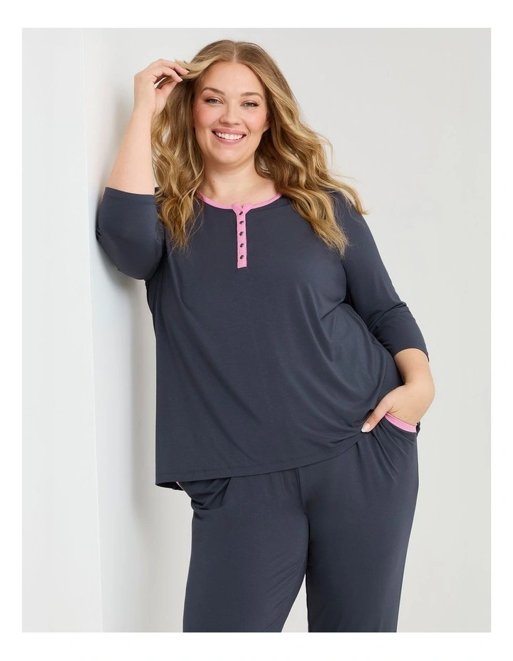 Modal Soft Touch Henley Pyjama Top in Ebony Gray image 1