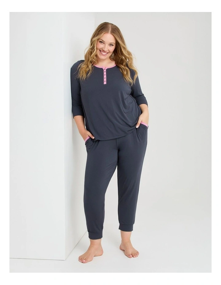Modal Soft Touch Henley Pyjama Top in Ebony Gray image 3