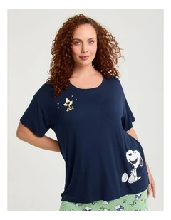 Peanuts Snoopy Pyjama Top Jewel Navy