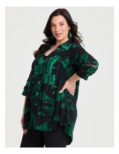 Colour Focus Natural Shirt Jewel Green Print
