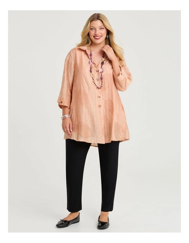 Leaf Jacquard Natural Swing Shirt Peach image 3