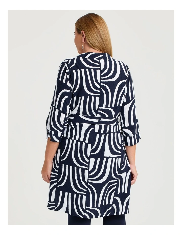 Belt Detail Long Natural Shirt in Multi image 2