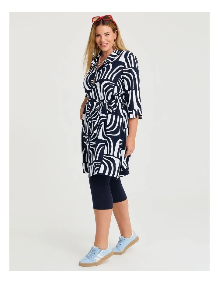 Belt Detail Long Natural Shirt in Multi image 4