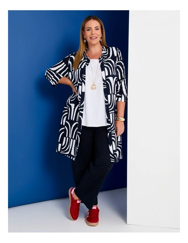 Belt Detail Long Natural Shirt in Multi image 5