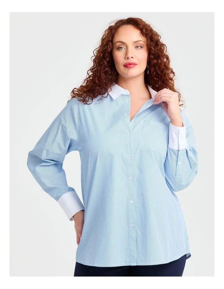 Cotton Poplin Stripe Shirt Powder Blue/white image 1
