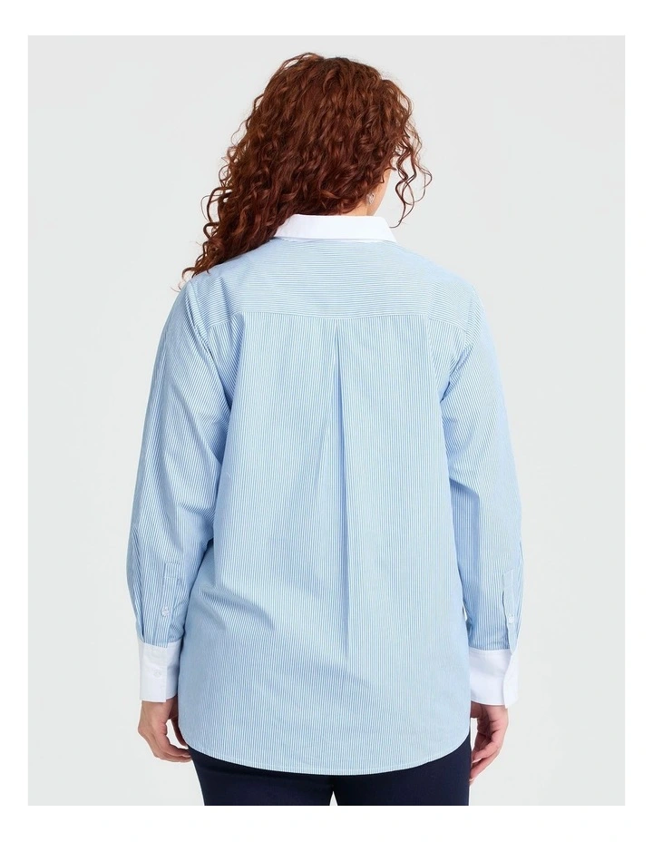 Cotton Poplin Stripe Shirt Powder Blue/white image 2