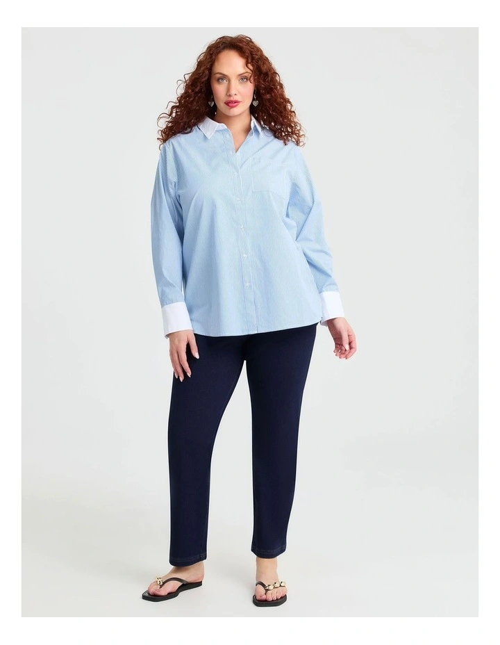 Cotton Poplin Stripe Shirt Powder Blue/white image 3