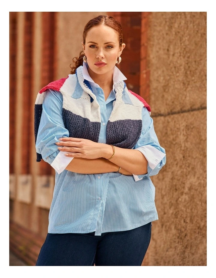 Cotton Poplin Stripe Shirt Powder Blue/white image 5