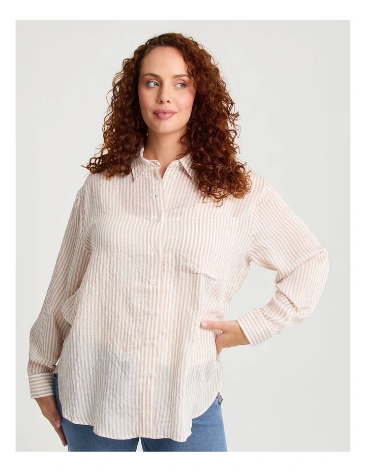 Natural Relaxed Stripe Shirt Cafe/off White image 1