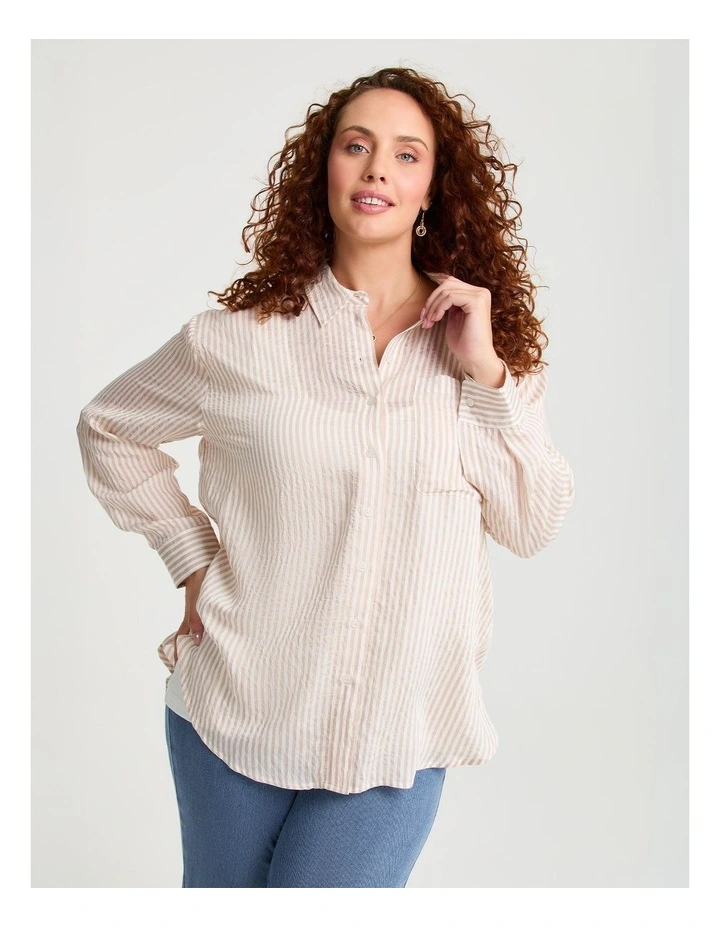 Natural Relaxed Stripe Shirt Cafe/off White image 3