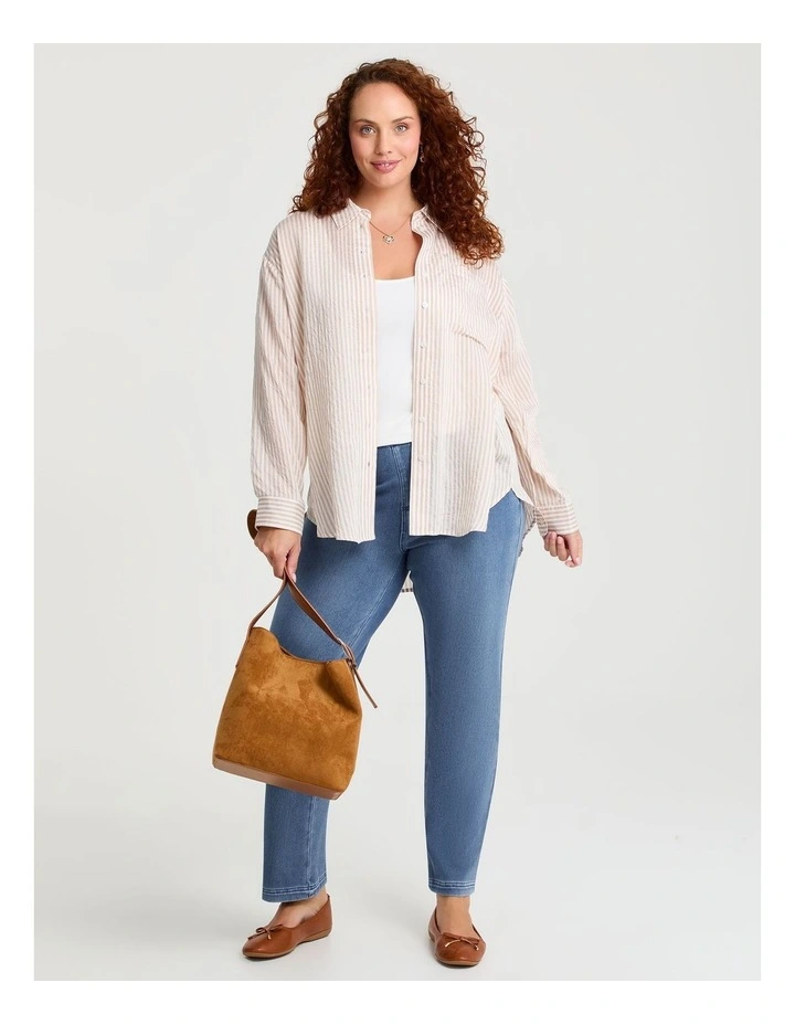 Natural Relaxed Stripe Shirt Cafe/off White image 4