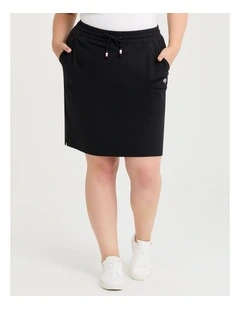 Cotton Travel Knee Length Skirt in Black