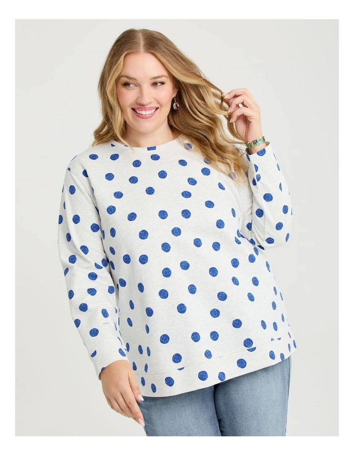 Printed Boyfriend Tunic Sweat in Blue Spot Print image 1