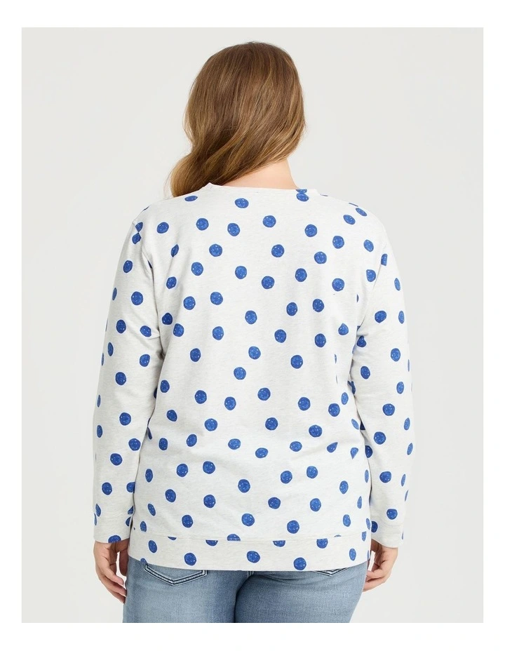 Printed Boyfriend Tunic Sweat in Blue Spot Print image 2